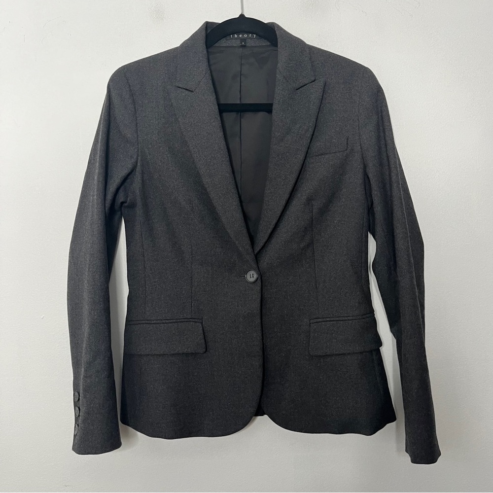 Theory Wool Single Button Fitted Blazer Women's 6 Career Business Professional